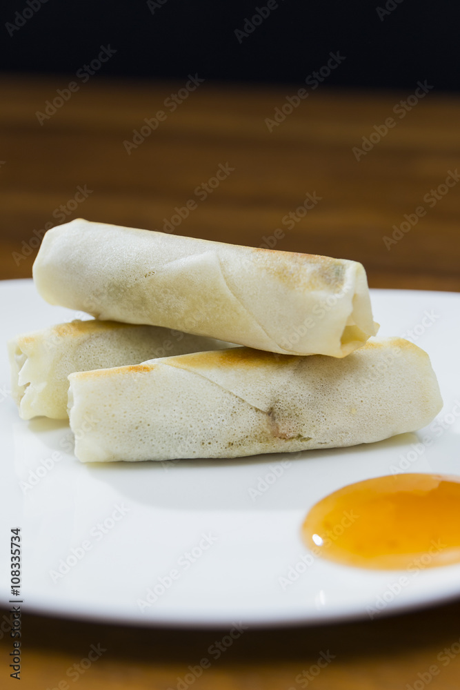 Spring Rolls and Dipping Sauce Plate