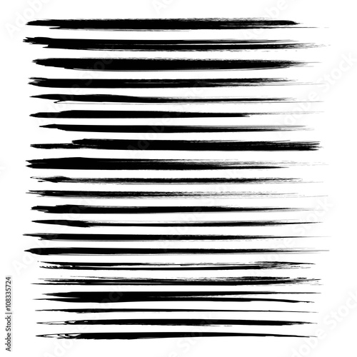 Abstract long black ink strokes set isolated on a white backgrou