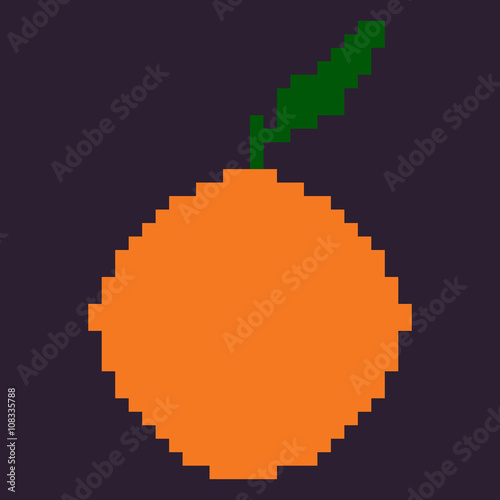 Vector Single Oldschool Pixel Fruit Illustration. Pixel Orange.