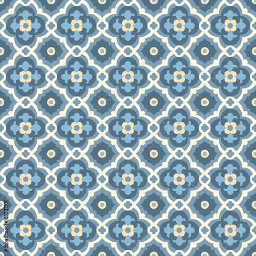 Retro Floor Tiles patern in blue, white and golden colors