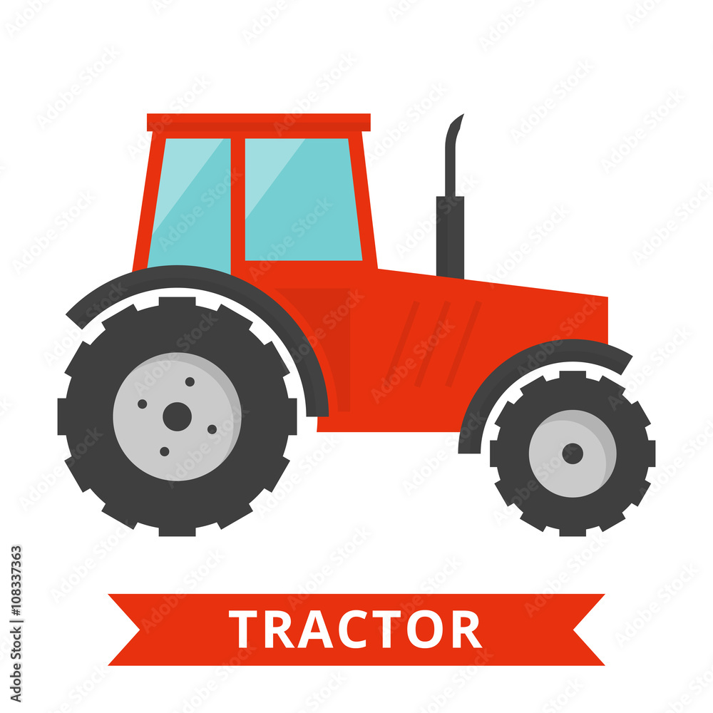 Obraz premium Red tractor icon. Agriculture farm truck isolated. Flat tractor
