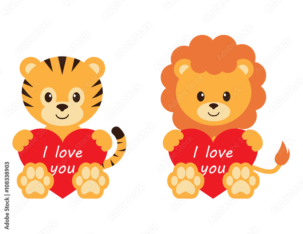 tiger and lion with heart tiger and lion with heart