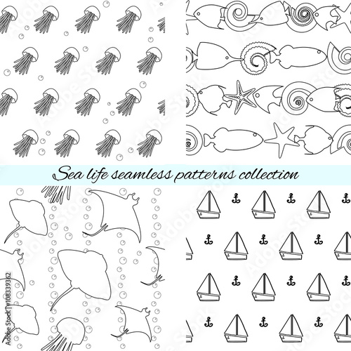 Sea life seamless patterns collection