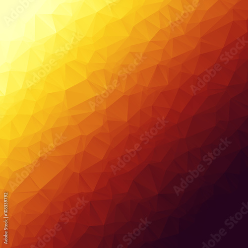 Abstract squared polygonal background in deep red, purple, violet, orange and light yellow colors. Modern design. Best suited for covers, banners, templates, business cards and packing