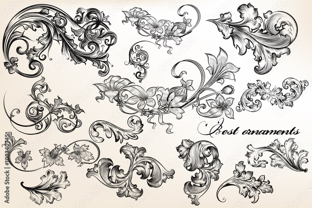 Collection of vector calligraphic flourishes and swirls Collection of vector calligraphic flourishes and swirls