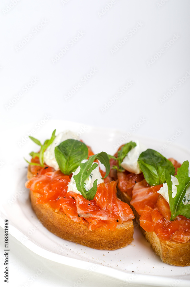 tasty bruschetta with salmon