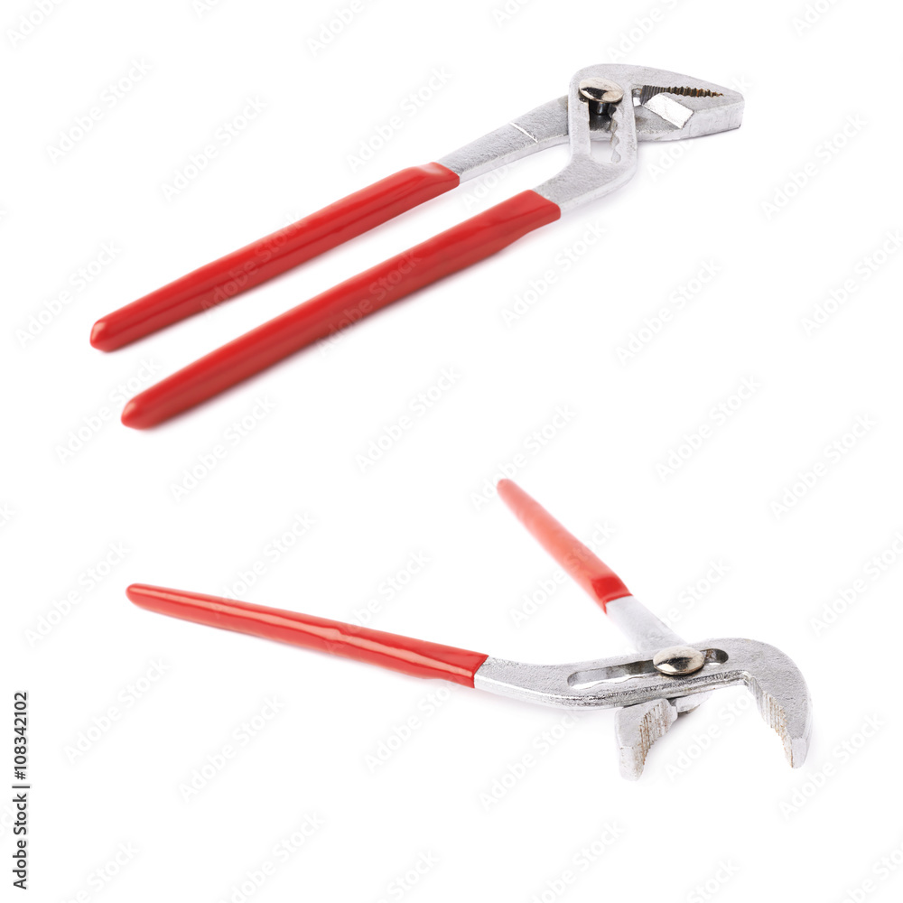 Set of metal plumber wrench over white isolated background Set of metal plumber wrench over white isolated background