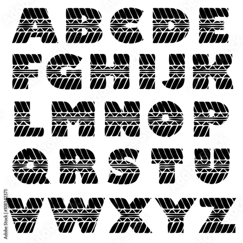 Tire track black alphabet