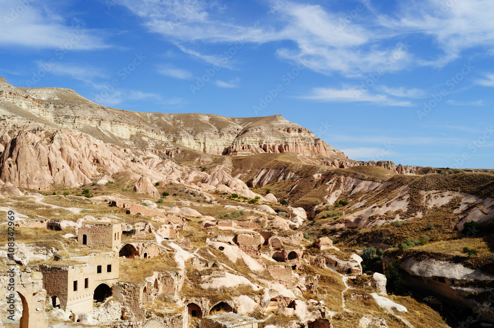 Fototapeta premium Bizarre forms of relief of Turkish Cappadocia. Goreme national p
