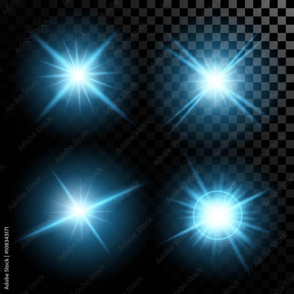 Fototapeta premium Creative concept Vector set of glow light effect stars bursts with sparkles isolated on black background.