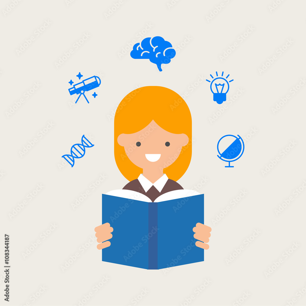 Vector illustration of a student reading a book, education conce Vector illustration of a student reading a book, education conce