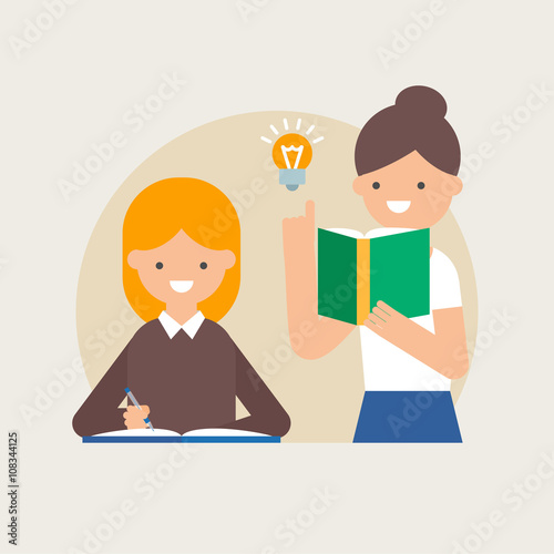 Vector illustration of teacher teaching student