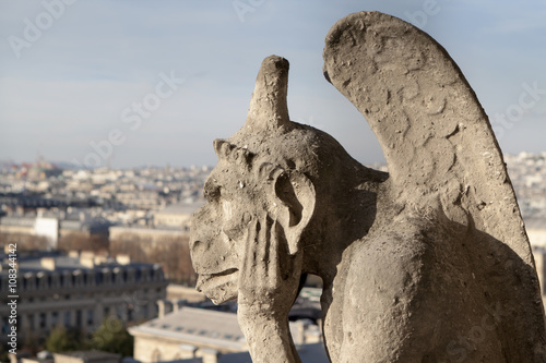 Chimera di pietra della Cattedrale di Notre-Dame a Parigi.