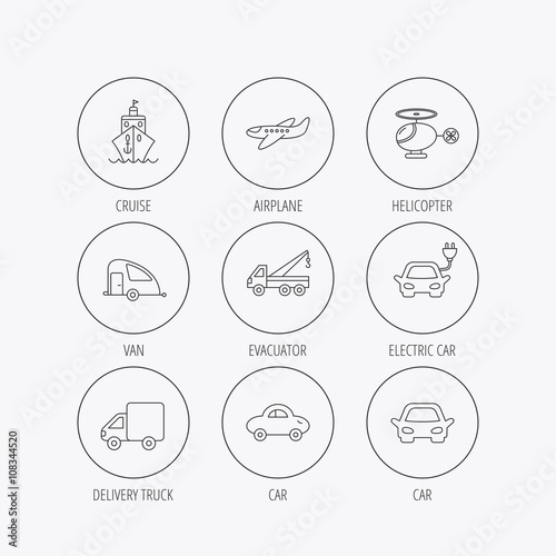 Transportation icons. Car, ship and truck signs.