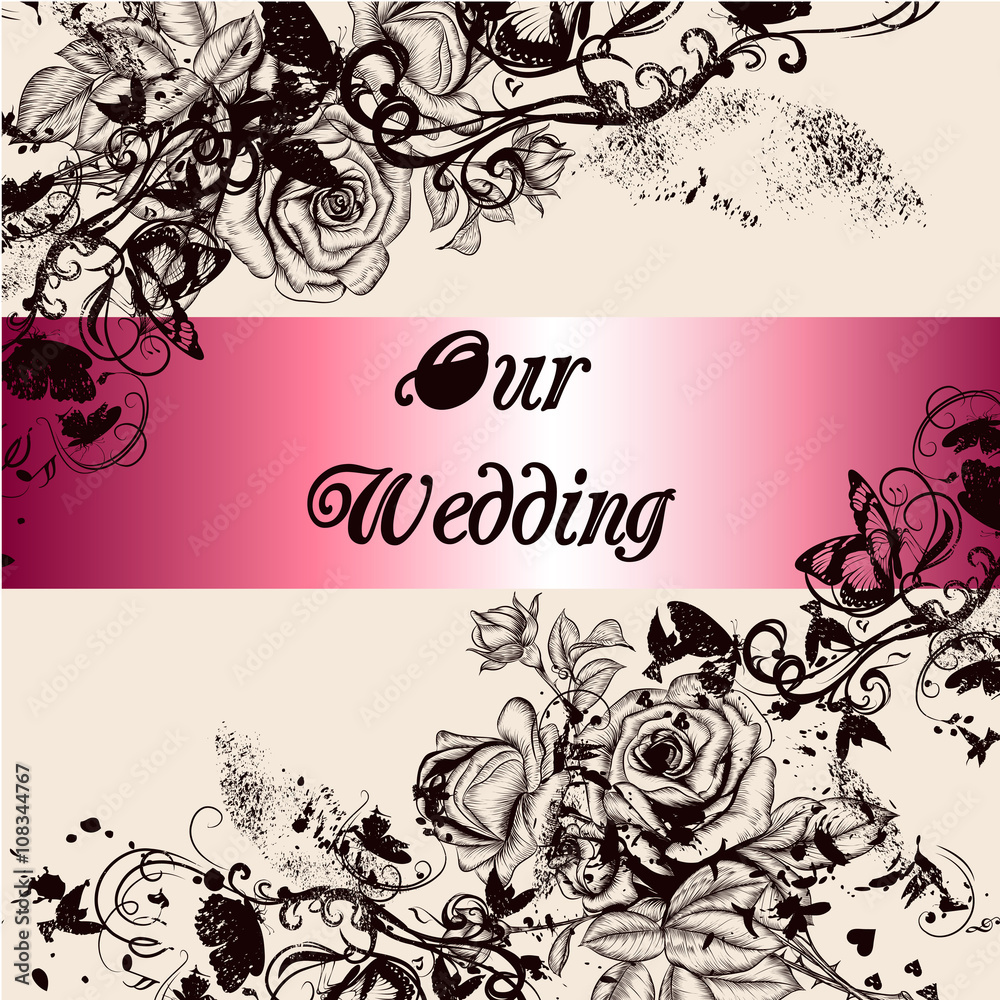 Vector background with hand roses flowers in engraved vintage st Vector background with hand roses flowers in engraved vintage st