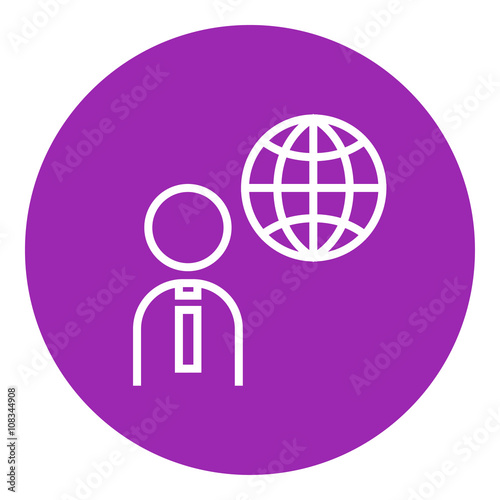 Man with globe line icon.