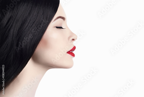 young woman with red lips