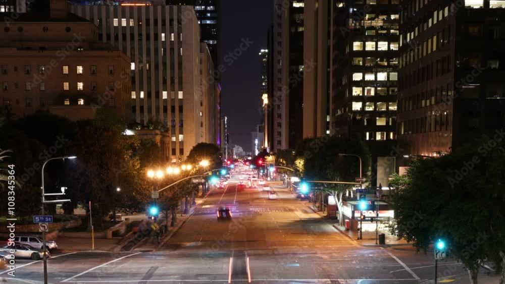 Night Cityscape Time Lapse 49 Traffic in LA Downtown Tilt Up Night Cityscape Time Lapse 49 Traffic in LA Downtown Tilt Up