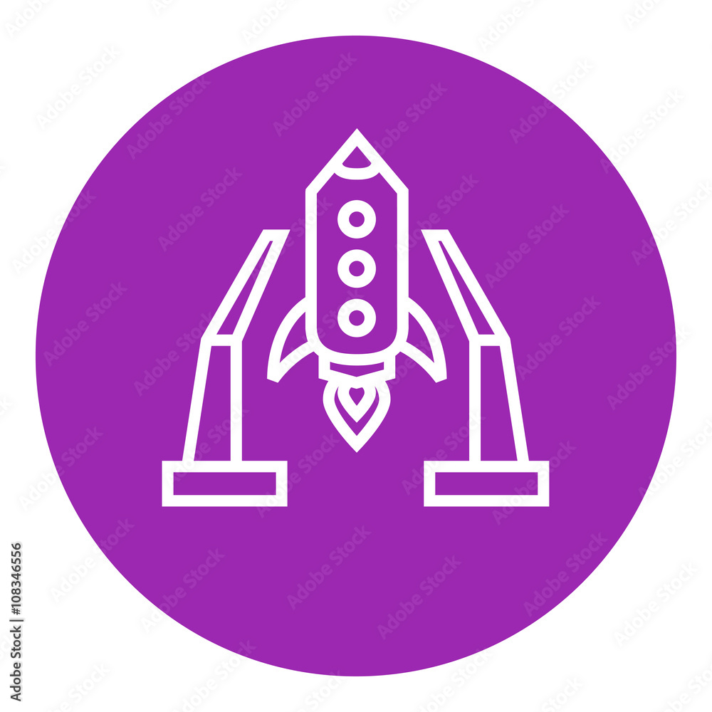 Space shuttle on take-off area line icon. Space shuttle on take-off area line icon.