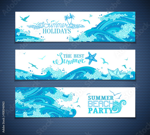 Vector set of sea/ocean horizontal banners.