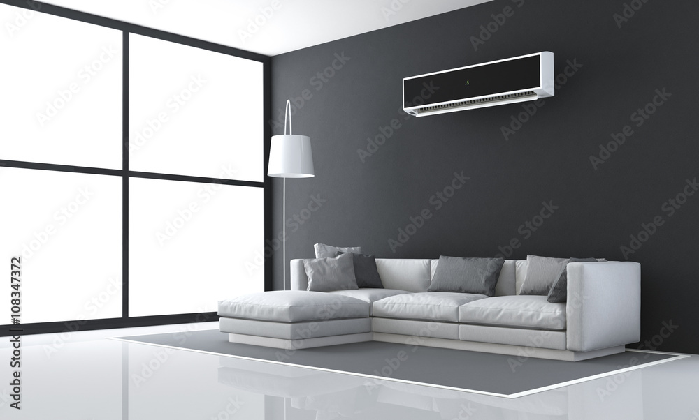 Fototapeta premium Minimalist black and white living room