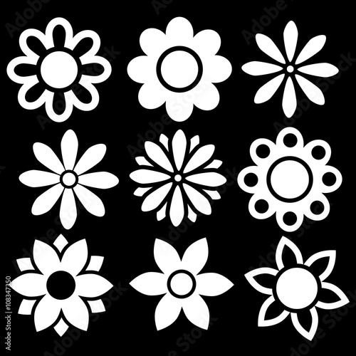 Set of white isolated vector flowers icons