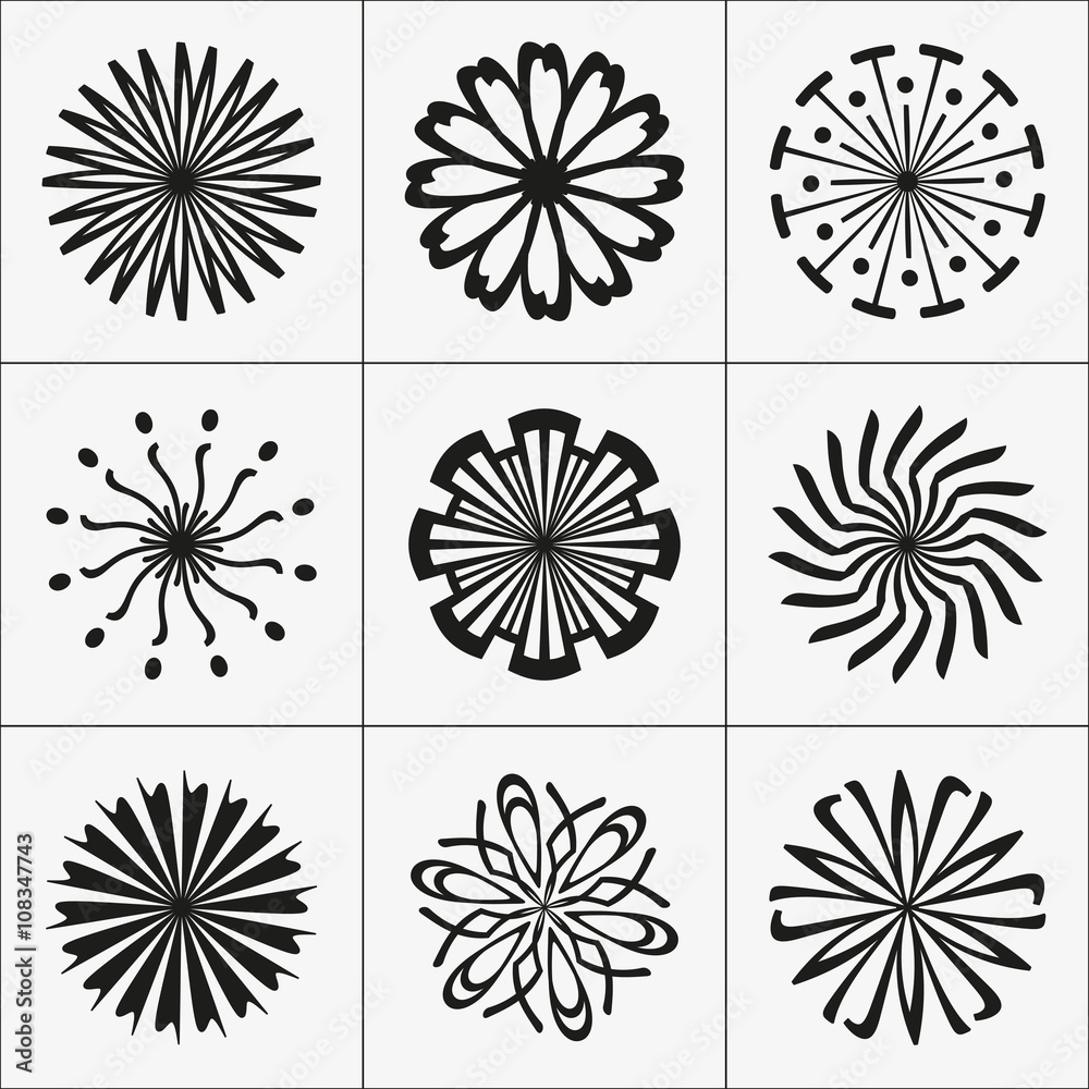 Set of graphic flowers. Abstract lotus symbols