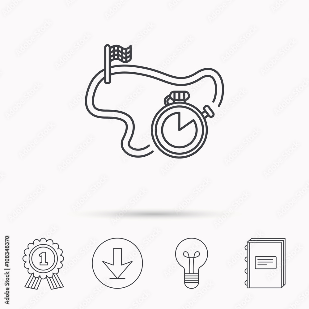 Race road icon. Finishing flag with timer sign. Race road icon. Finishing flag with timer sign.