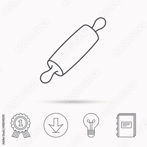 Rolling pin icon. Kitchen baker roller sign.