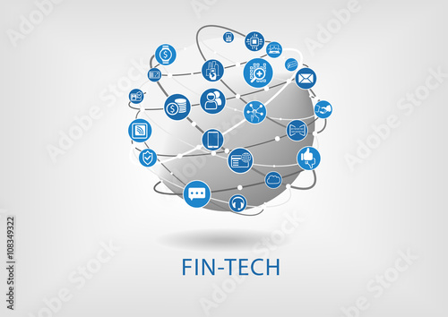 Fin-tech (financial technology) vector infographic and background