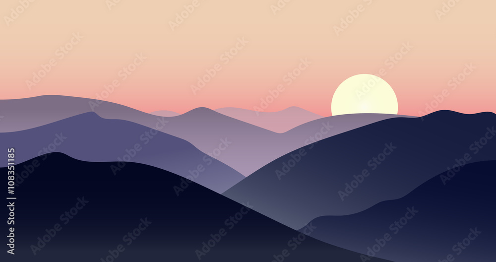 Obraz Wektor górski krajobraz zachód słońca