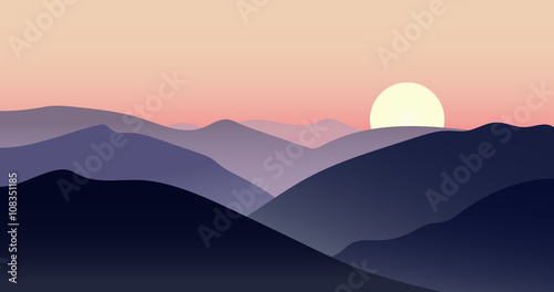 Vector mountain sunset landscape