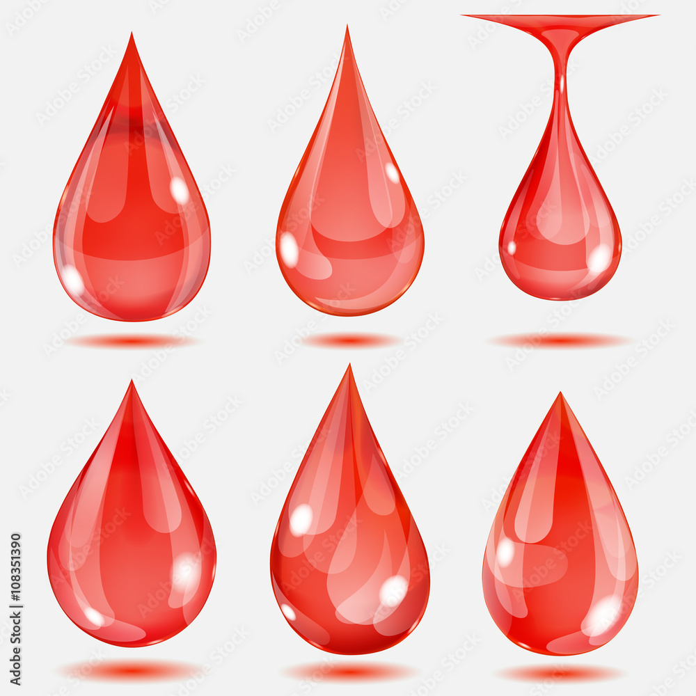 Set of transparent drops in red colors. Transparency only in vec Set of transparent drops in red colors. Transparency only in vec