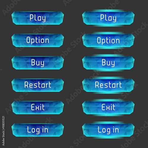 Vector elements for game design (GUI). Interface Set of vector buttons for the menu of the mobile games: arcade, shooter, space games or apps.