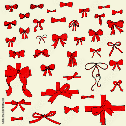 Doodle collection of red of bows