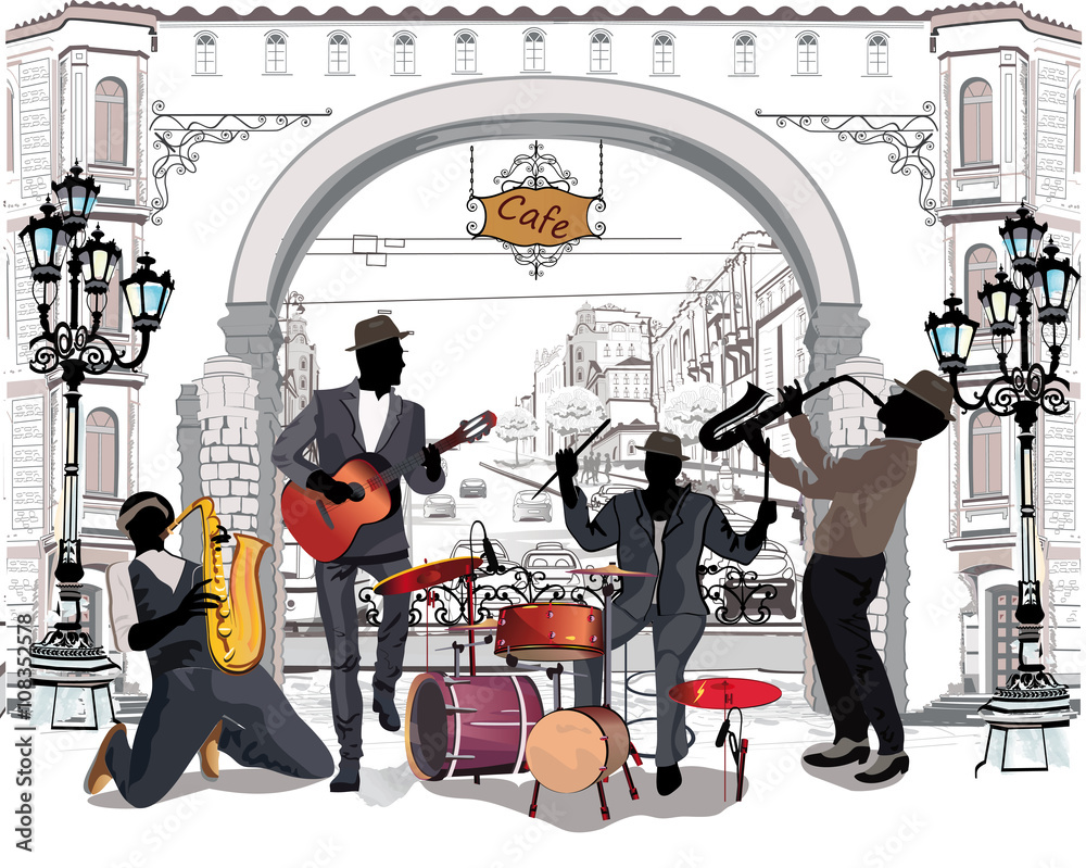 Fototapeta premium Series of the streets with musicians in the old city.