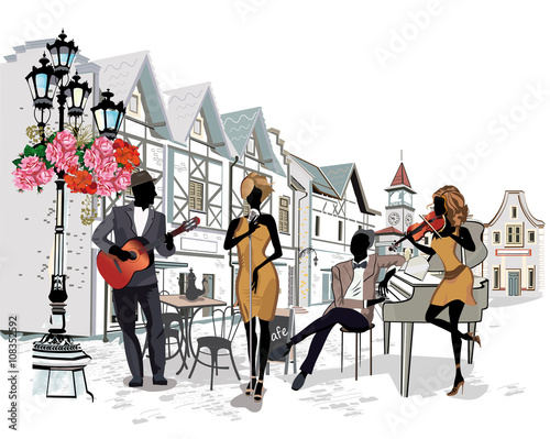 Series of the streets with musicians in the old city.
