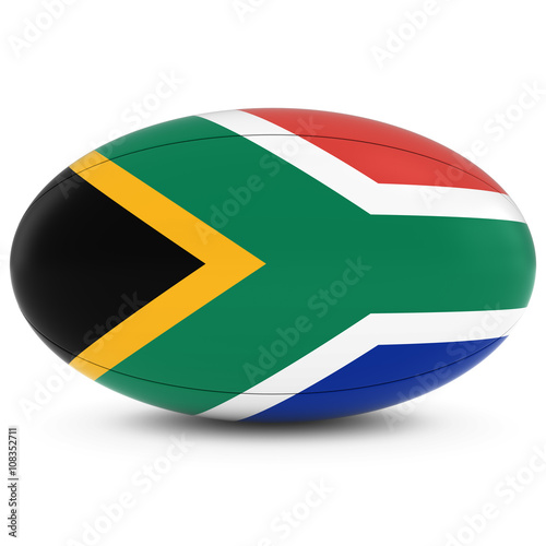 South Africa Rugby - South African Flag on Rugby Ball on White