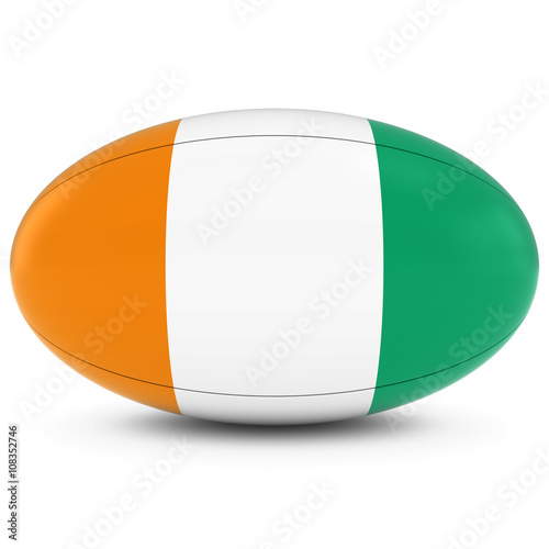 Cote d'Ivoire Rugby - Ivorian Flag on Rugby Ball on White