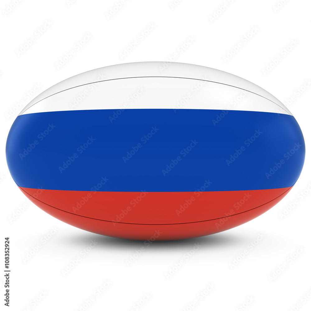 Russia Rugby - Russian Flag on Rugby Ball on White Russia Rugby - Russian Flag on Rugby Ball on White