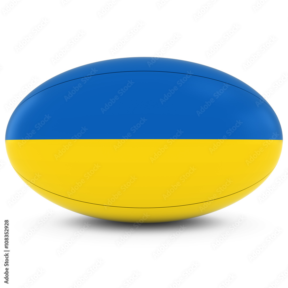 Ukraine Rugby - Ukrainian Flag on Rugby Ball on White