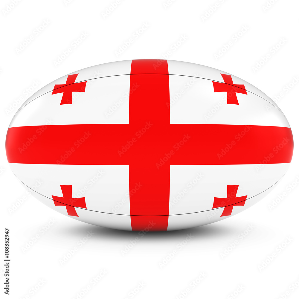 Georgia Rugby - Georgian Flag on Rugby Ball on White