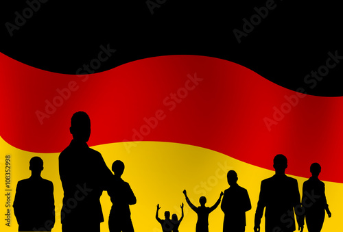Silhouette People Group Over German Flag Background