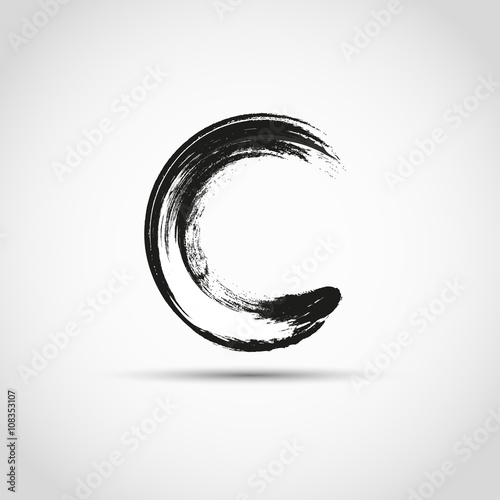 Grunge circle frame. vintage letter C
