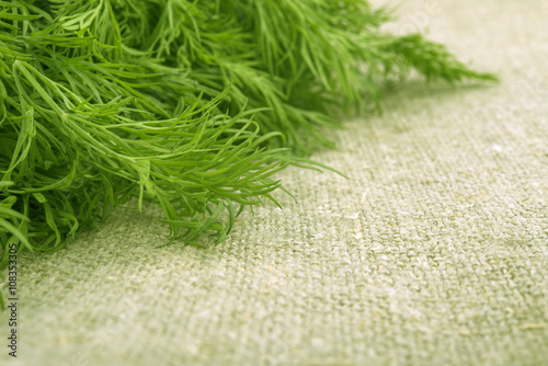 Свежая зеленая трава на льняной ткани