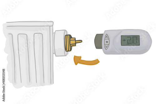 Heating Radiator with thermostatic head. Heating home.