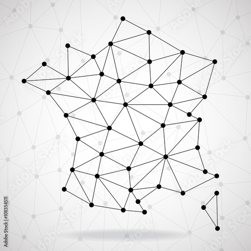 Valokuva Abstract polygonal France map with dots and lines, network connections, vector i