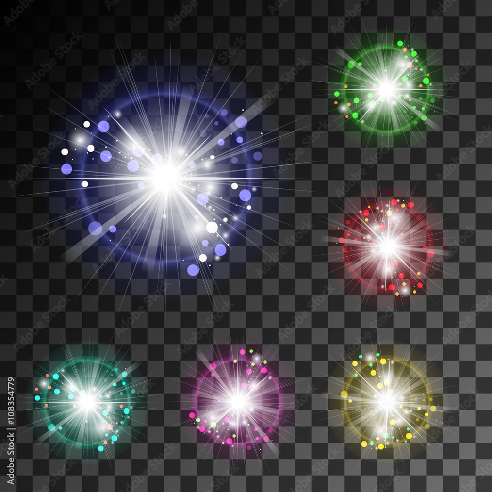 Bright flash to shine and bokeh particles on a transparent backg Bright flash to shine and bokeh particles on a transparent backg