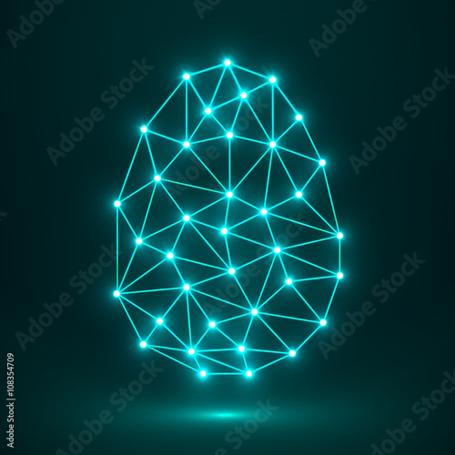 Abstract glowing Easter egg polygonal shape, network connections, vector illustration