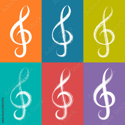 White vector treble clef icons